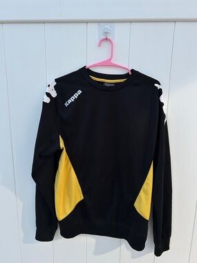 Kappa Crewneck Sweatshirt Medium Black Yellow Soccer Training Pullover